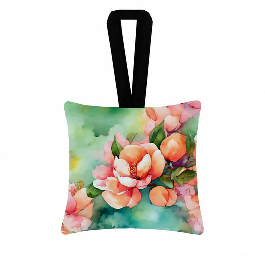 Delaware Peach Blossom in Watercolor Hanging Square Fabric Ornament 3.5 × 3.5