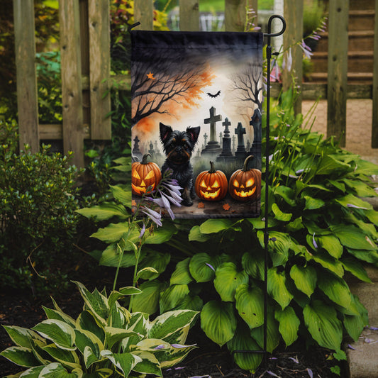 Affenpinscher Spooky Halloween Garden Flag – Dog in Cemetery Scene