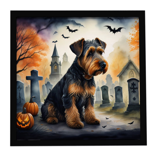 Airedale Terrier Spooky Halloween Framed Metal Print