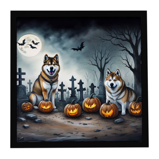 Akita Spooky Halloween Framed Metal Print