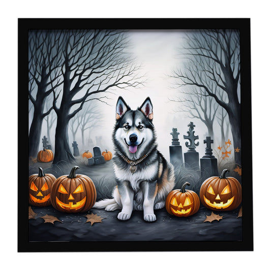Alaskan Malamute Spooky Halloween Framed Metal Print
