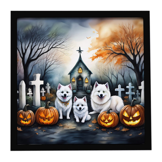 American Eskimo Spooky Halloween Framed Metal Print