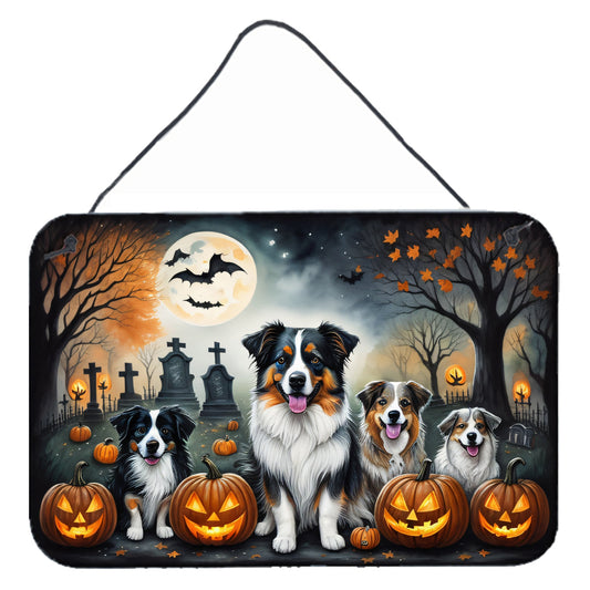 Australian Shepherd Spooky Halloween Wall or Door Hanging Prints
