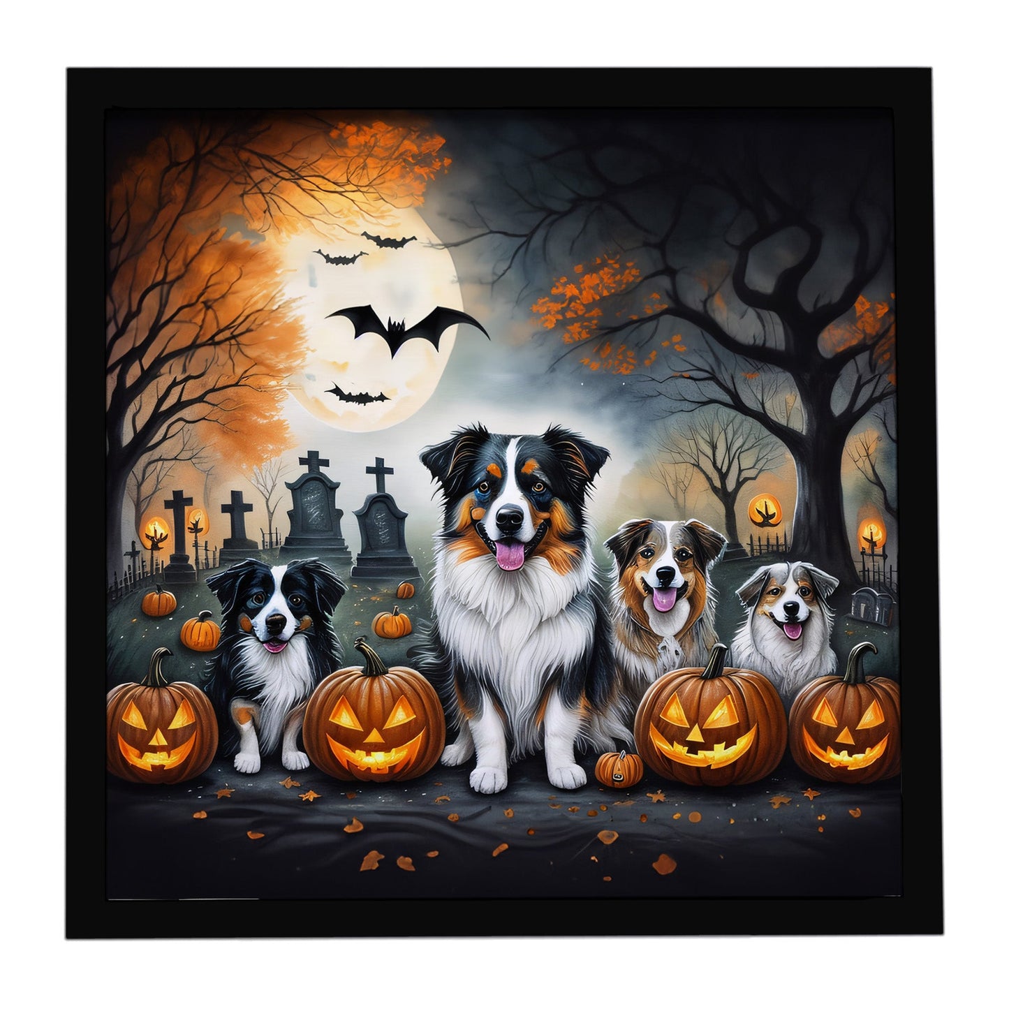 Australian Shepherd Spooky Halloween Framed Metal Print