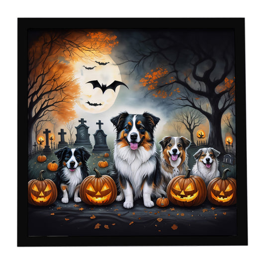 Australian Shepherd Spooky Halloween Framed Metal Print