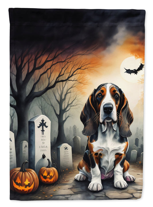 Basset Hound Spooky Halloween Garden Flag – Dog in Cemetery Scene