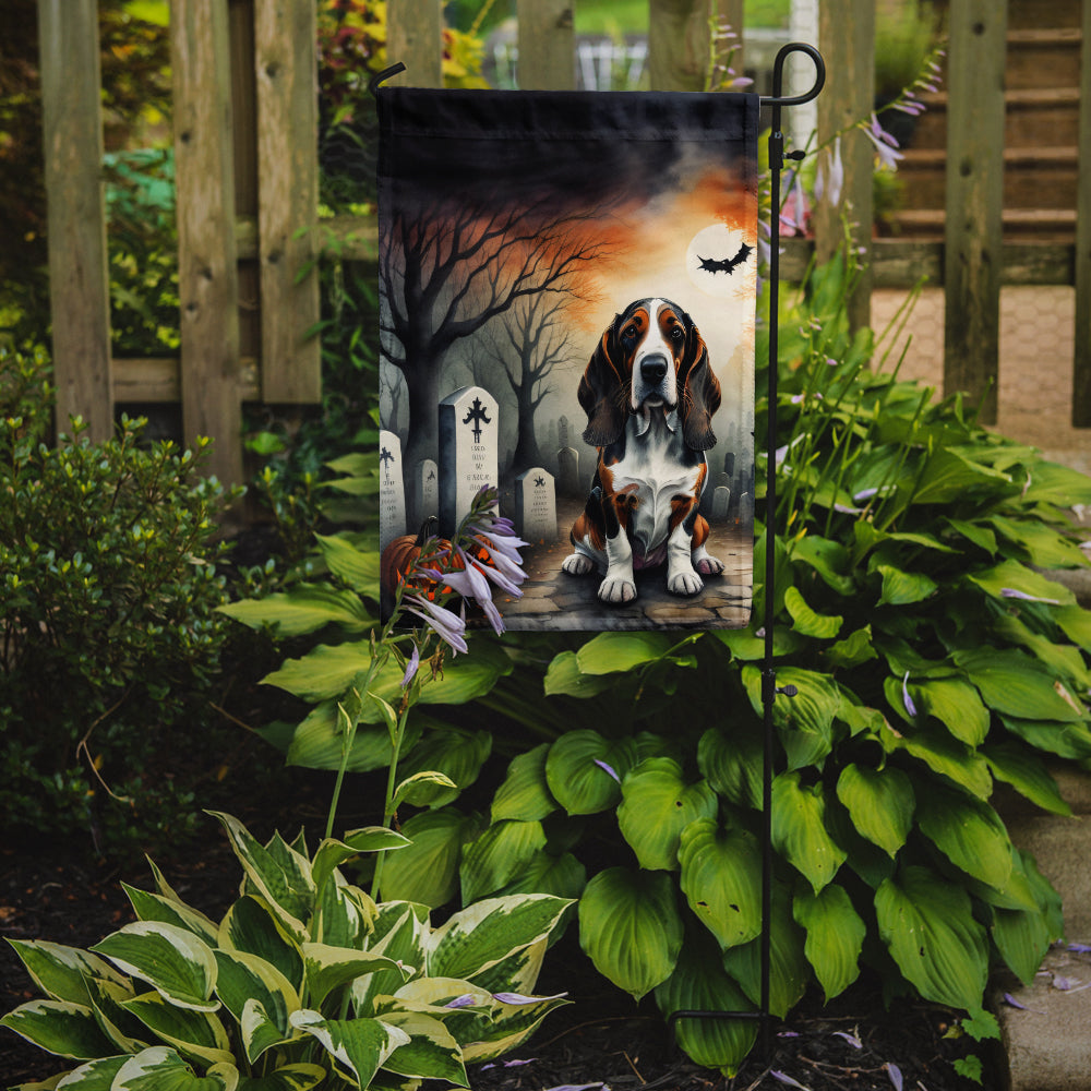 Basset Hound Spooky Halloween Garden Flag – Dog in Cemetery Scene