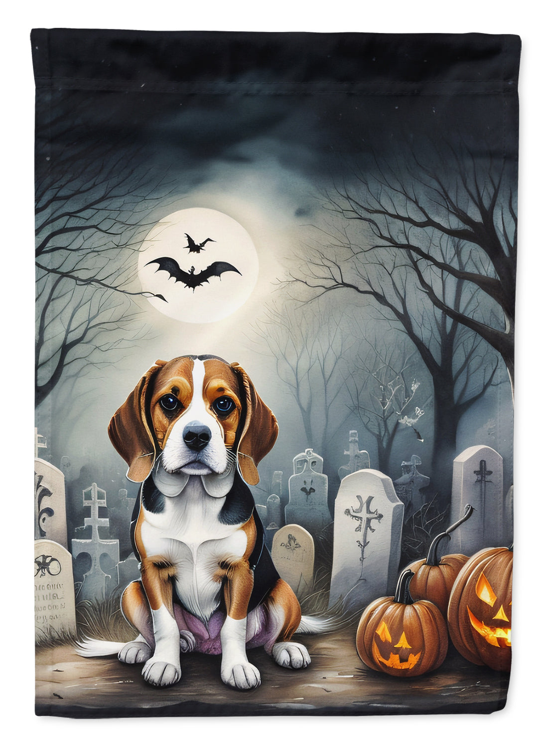 Beagle Spooky Halloween Garden Flag – Dog in Cemetery Scene