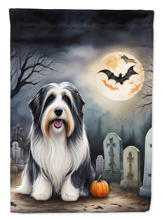 Bearded Collie Spooky Halloween Garden Flag – Dog in Cemetery Scene