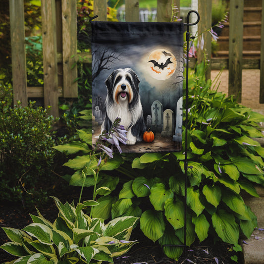Bearded Collie Spooky Halloween Garden Flag – Dog in Cemetery Scene