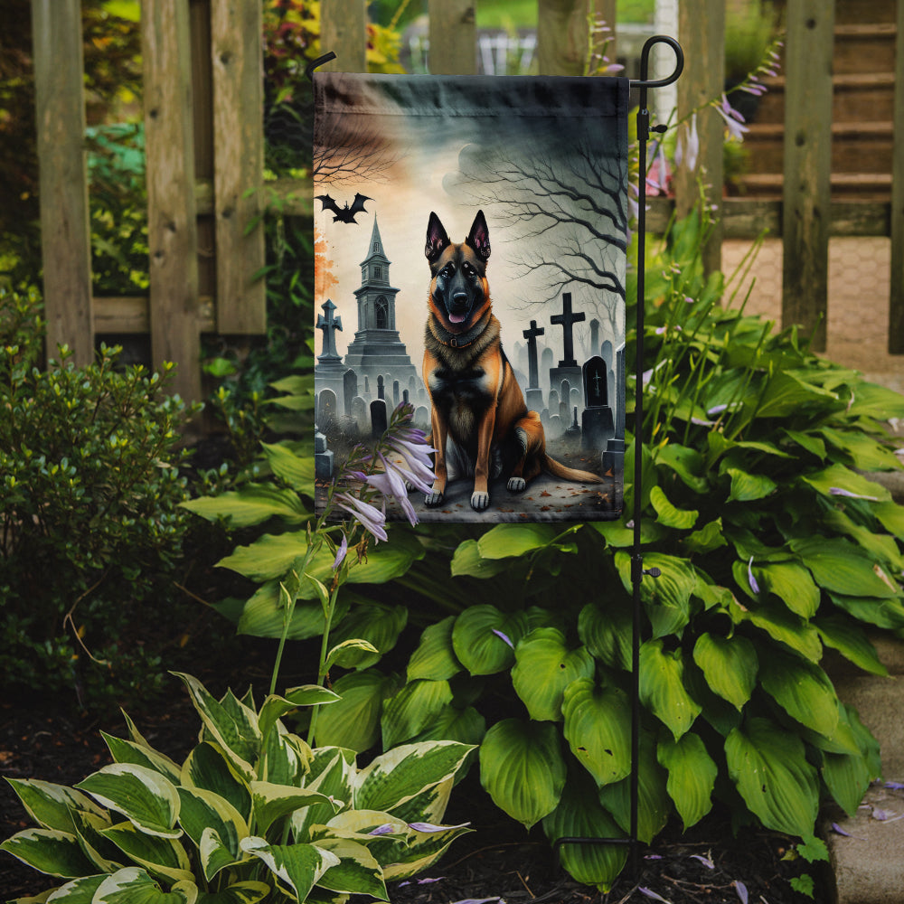 Belgian Malinois Spooky Halloween Garden Flag – Dog in Cemetery Scene