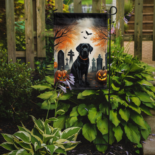Black Labrador Retriever Spooky Halloween Garden Flag – Dog in Cemetery Scene