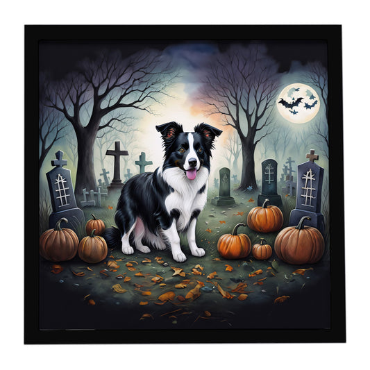 Border Collie Spooky Halloween Framed Metal Print