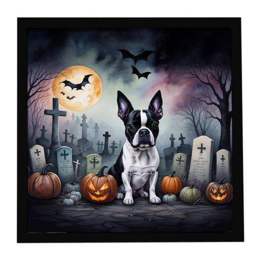 Boston Terrier Spooky Halloween Framed Metal Print