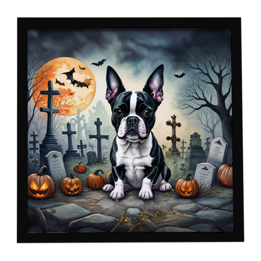 Boston Terrier Spooky Halloween Framed Metal Print