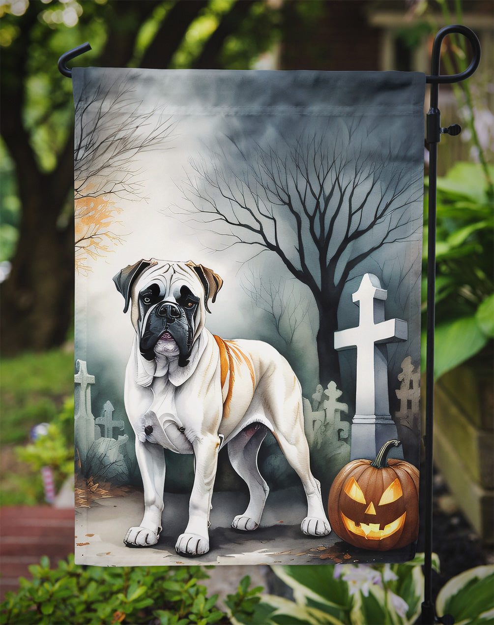 Boxer Spooky Halloween Garden Flag – Dog in Cemetery Scene