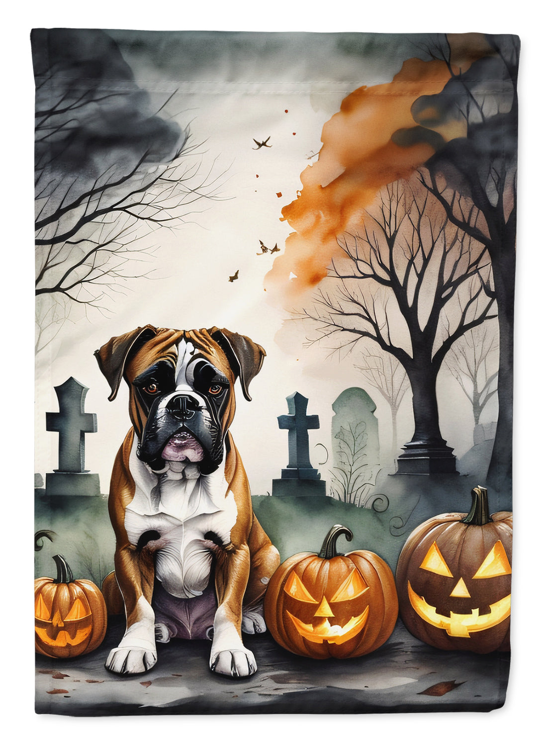 Boxer Spooky Halloween Garden Flag – Dog in Cemetery Scene