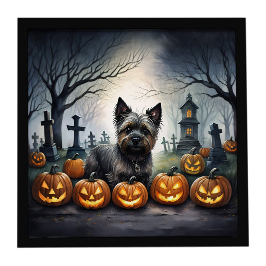 Cairn Terrier Spooky Halloween Framed Metal Print