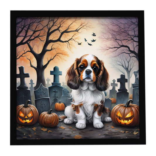 Cavalier Spaniel Spooky Halloween Framed Metal Print