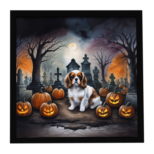 Cavalier Spaniel Spooky Halloween Framed Metal Print