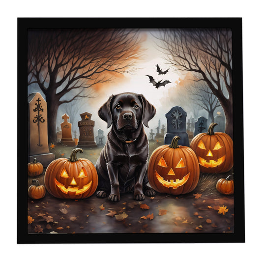 Chocolate Labrador Retriever Spooky Halloween Framed Metal Print