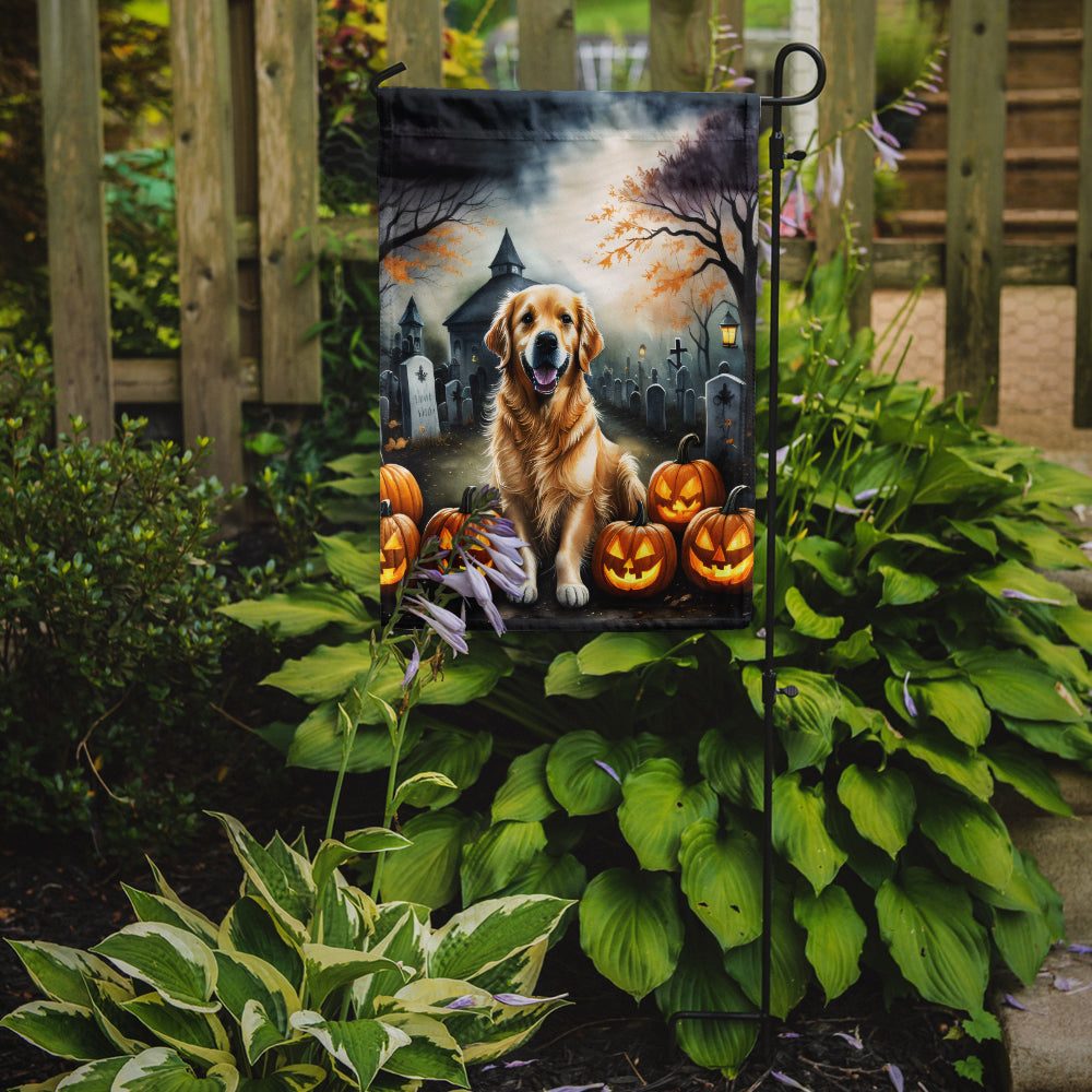 Golden Retriever Spooky Halloween Garden Flag – Dog in Cemetery Scene