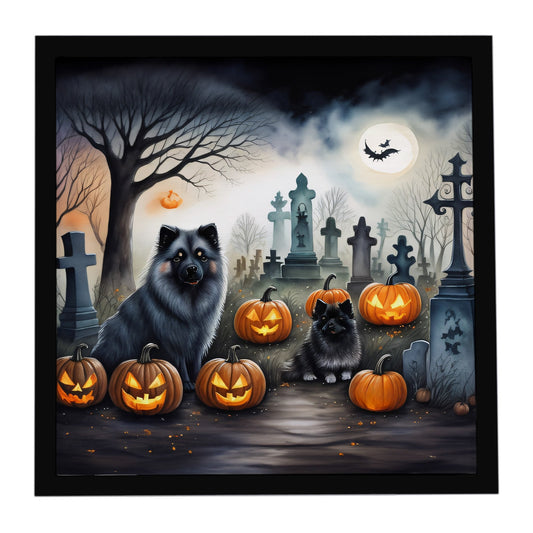 Keeshond Spooky Halloween Framed Metal Print