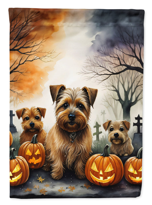 Norfolk Terrier Spooky Halloween Garden Flag – Dog in Cemetery Scene