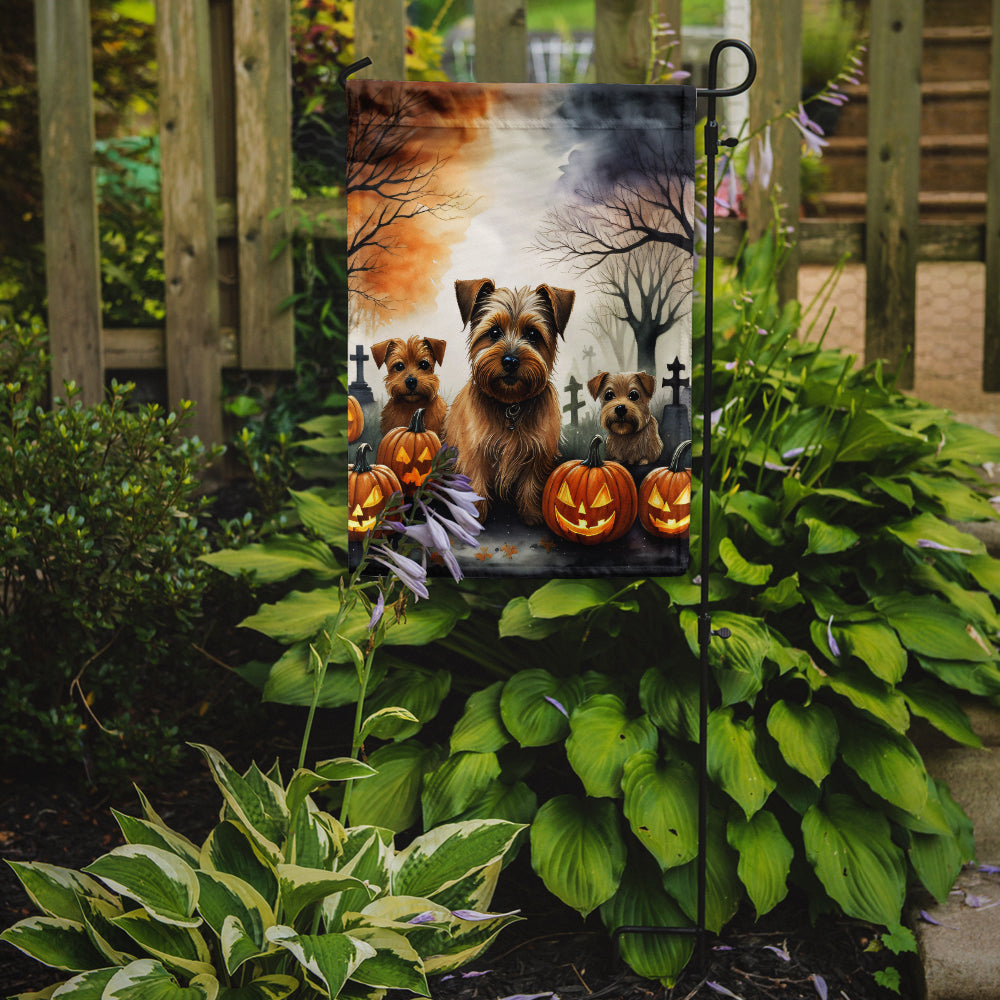 Norfolk Terrier Spooky Halloween Garden Flag – Dog in Cemetery Scene