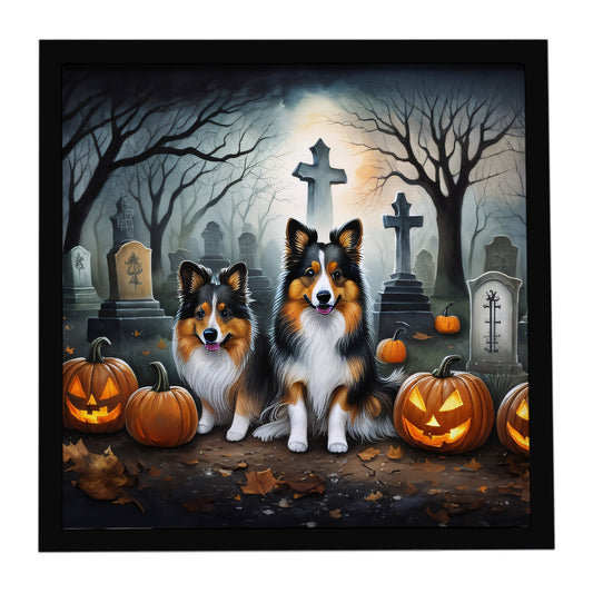 Sheltie Spooky Halloween Framed Metal Print