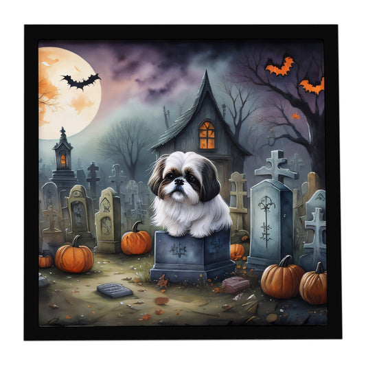 Shih Tzu Spooky Halloween Framed Metal Print