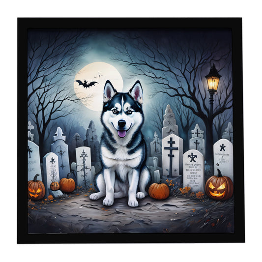 Siberian Husky Spooky Halloween Framed Metal Print