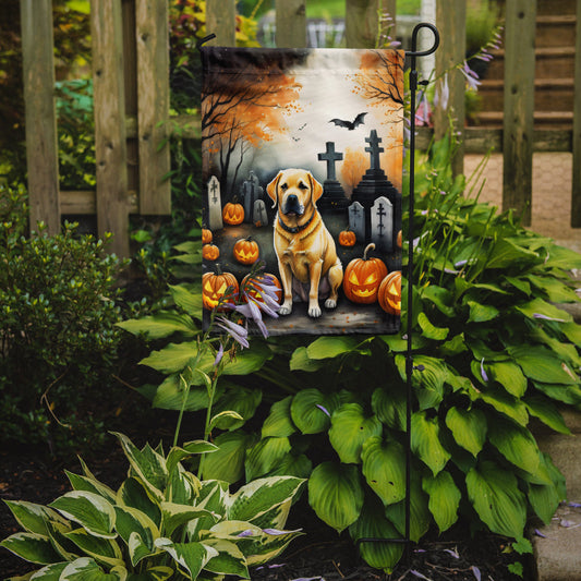 Yellow Labrador Retriever Spooky Halloween Garden Flag – Dog in Cemetery Scene