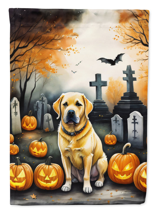 Yellow Labrador Retriever Spooky Halloween Garden Flag – Dog in Cemetery Scene