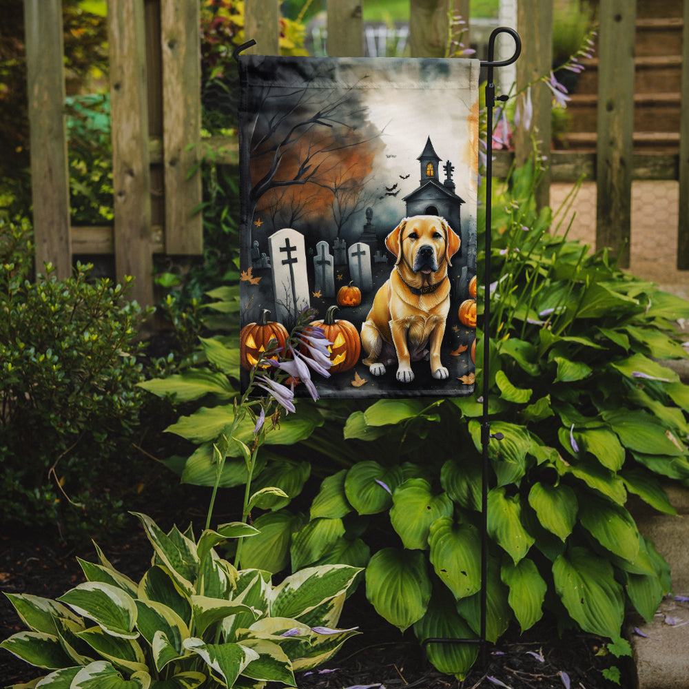 Yellow Labrador Retriever Spooky Halloween Garden Flag – Dog in Cemetery Scene