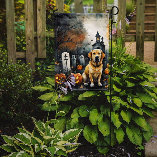 Yellow Labrador Retriever Spooky Halloween Garden Flag – Dog in Cemetery Scene