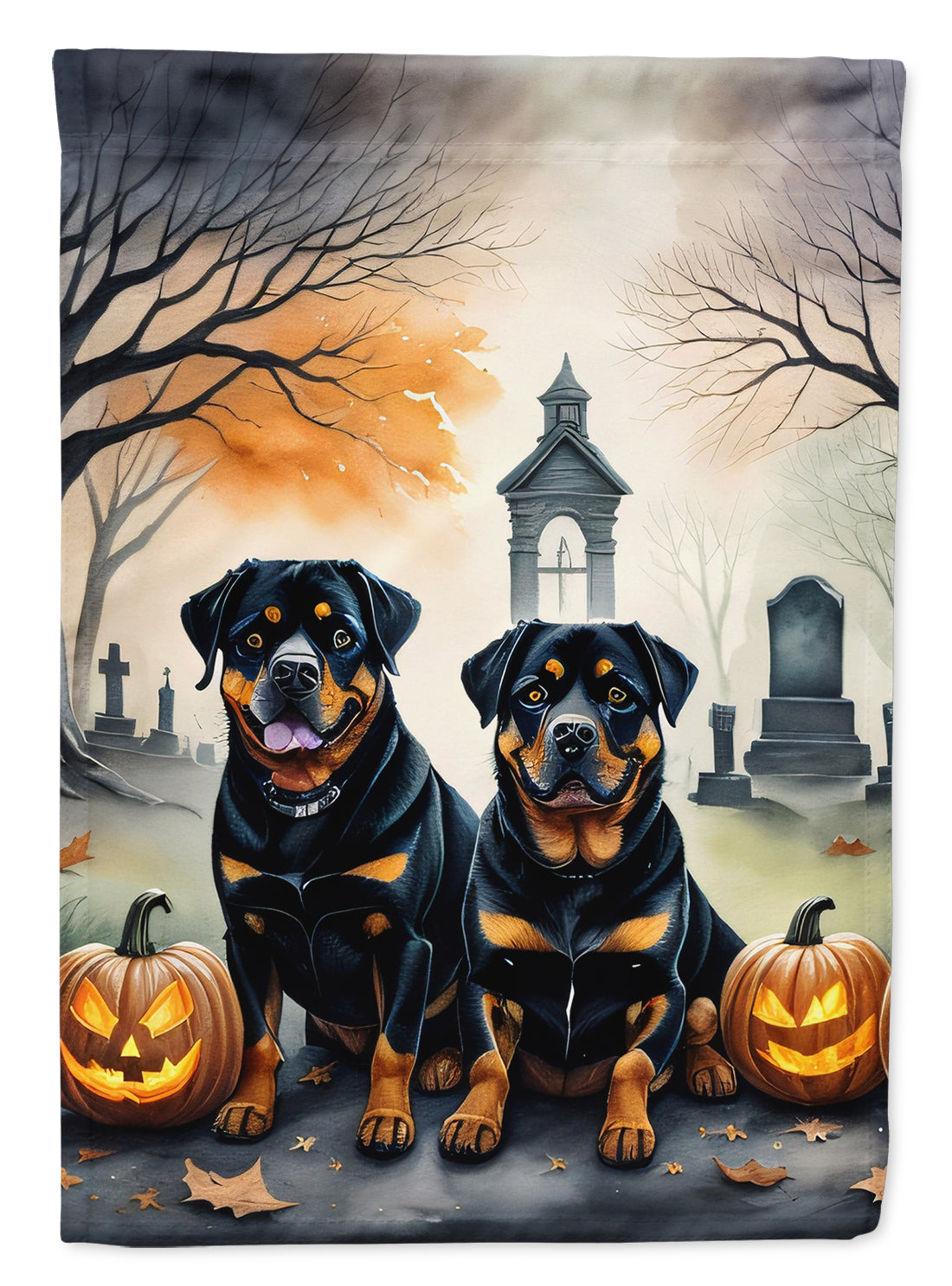 Rottweiler Spooky Halloween Garden Flag – Dog in Cemetery Scene