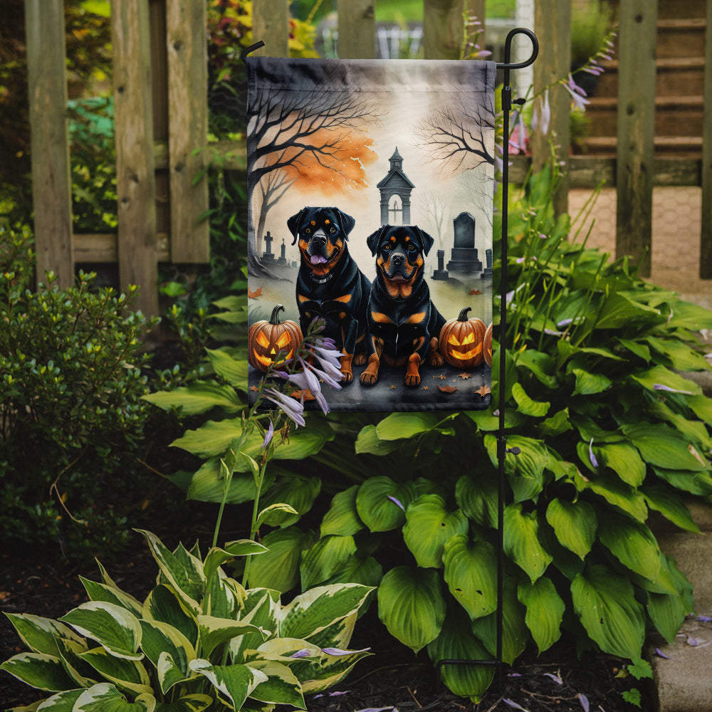 Rottweiler Spooky Halloween Garden Flag – Dog in Cemetery Scene