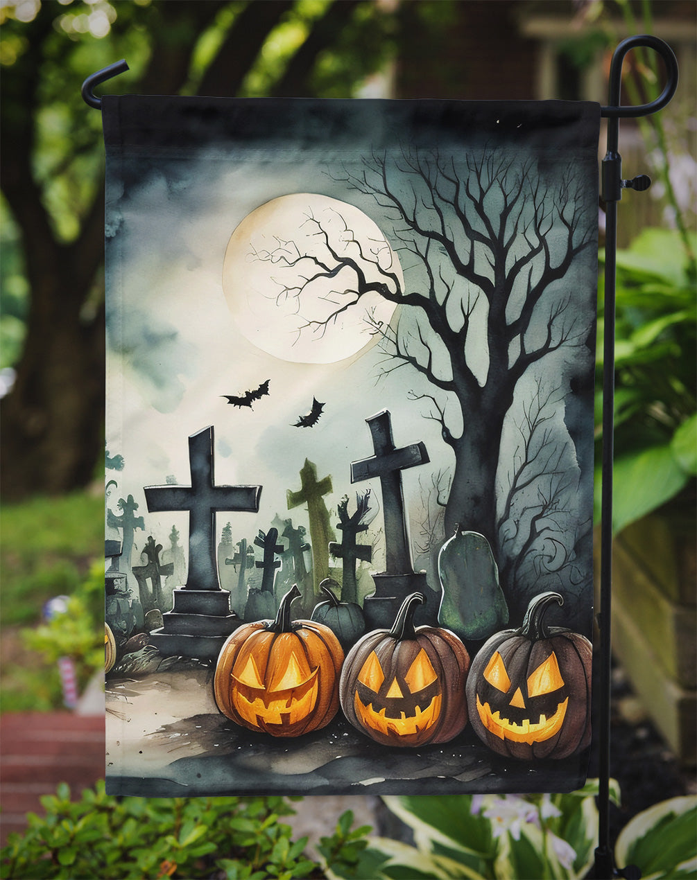 Graveyard Spooky Halloween Garden Flag – Outdoor Decorative Yard Flag