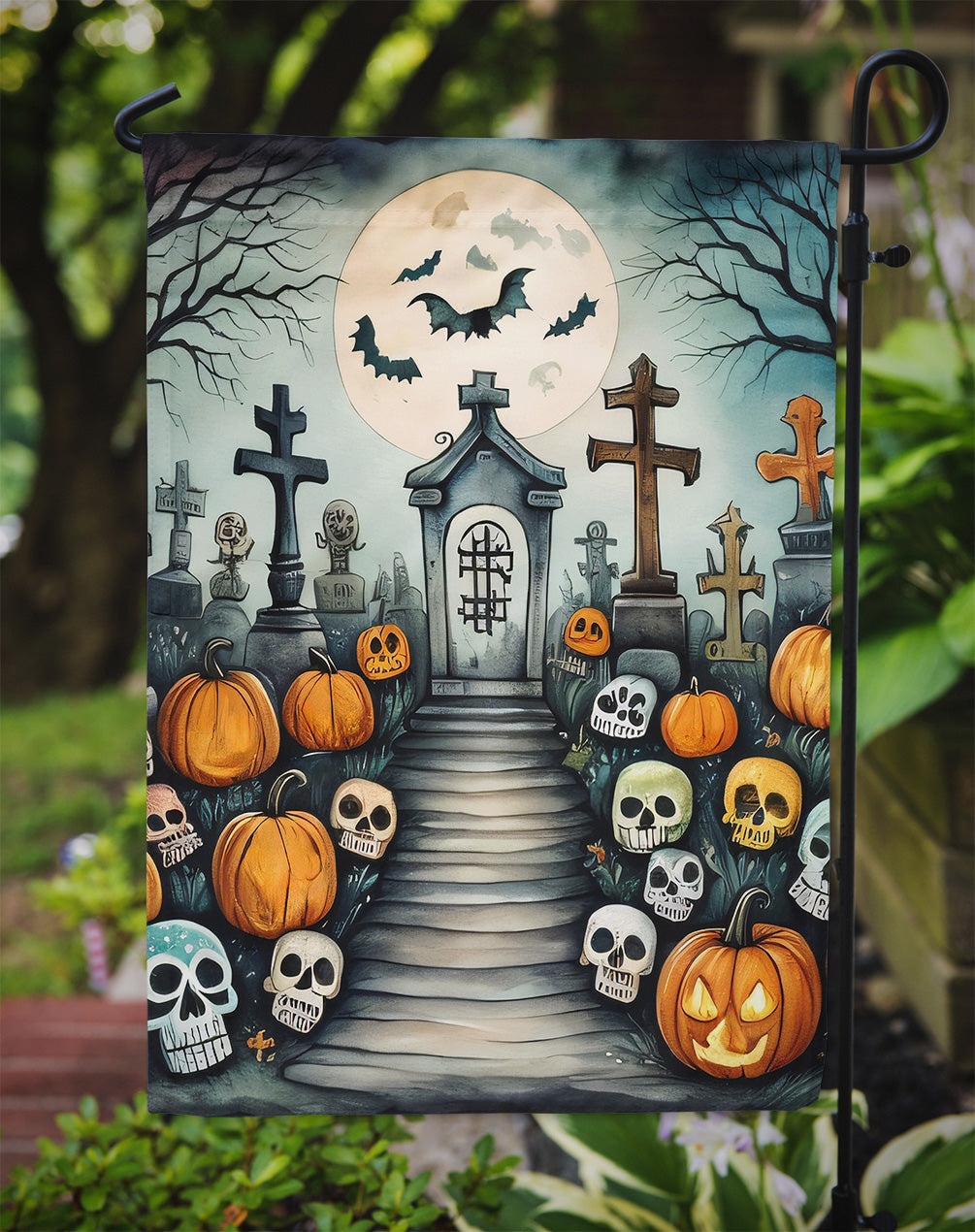 Calaveras Sugar Skulls Spooky Halloween Garden Flag – Outdoor Decorative Yard Flag