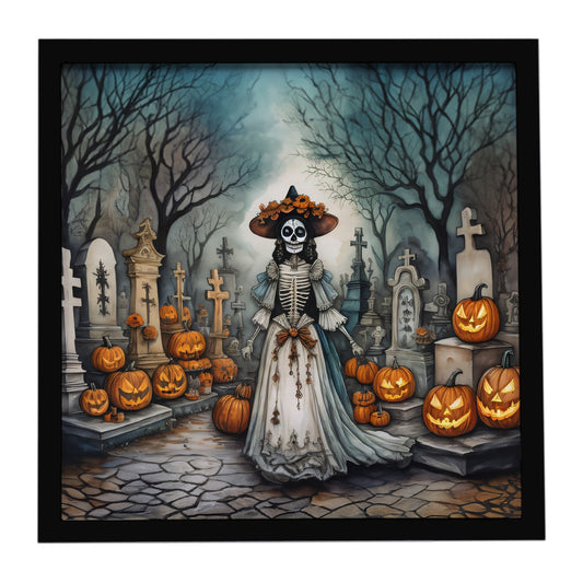 La Catrina Skeleton Spooky Halloween Framed Metal Print