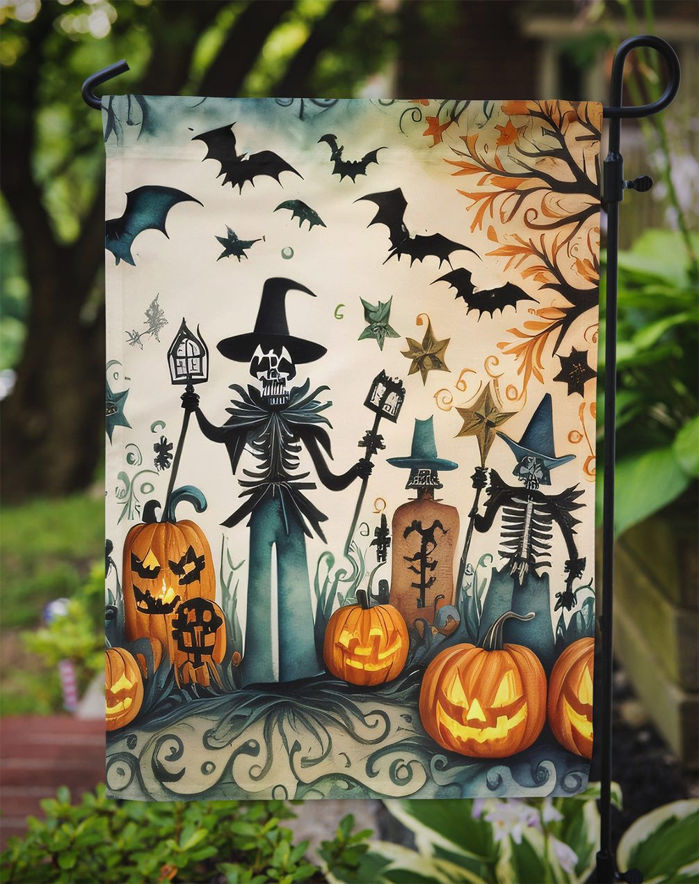 Papel Picado Skeletons Spooky Halloween Garden Flag – Outdoor Decorative Yard Flag
