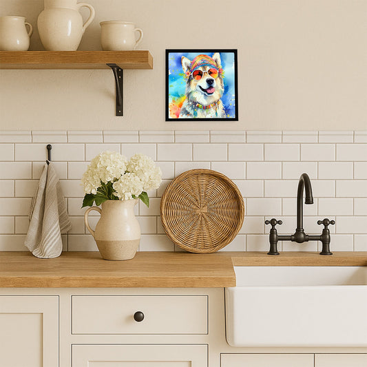 Alaskan Malamute Hippie Dawg Framed Metal Print