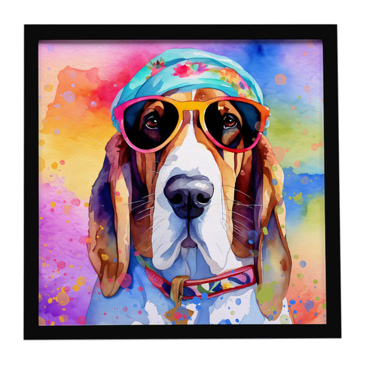 Basset Hound Hippie Dawg Framed Metal Print