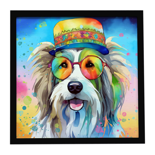 Bearded Collie Hippie Dawg Framed Metal Print