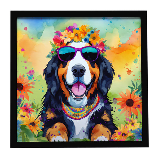 Bernese Mountain Dog Hippie Dawg Framed Metal Print