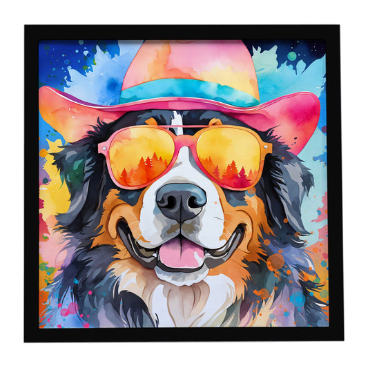 Bernese Mountain Dog Hippie Dawg Framed Metal Print