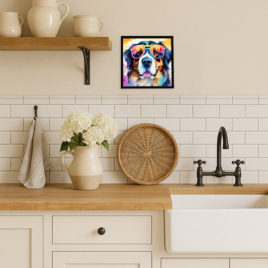 Bernese Mountain Dog Hippie Dawg Framed Metal Print