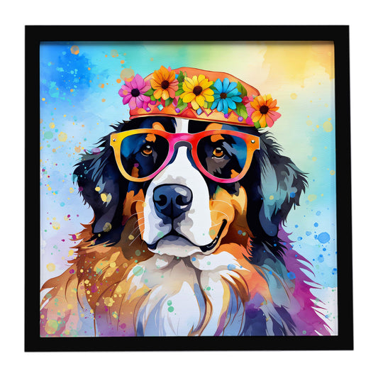Bernese Mountain Dog Hippie Dawg Framed Metal Print