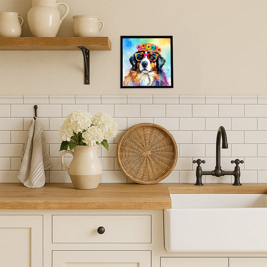 Bernese Mountain Dog Hippie Dawg Framed Metal Print